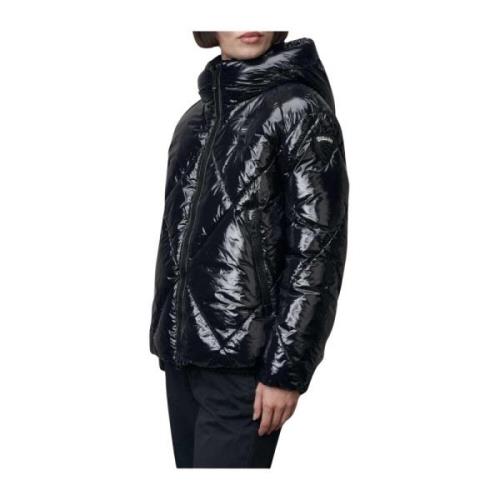 Glanzende Parka met Hoge Kraag Blauer , Black , Dames