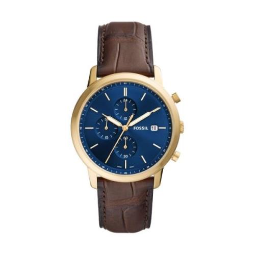 Gouden Heren Chronograaf Leren Horloge Fossil , Yellow , Heren