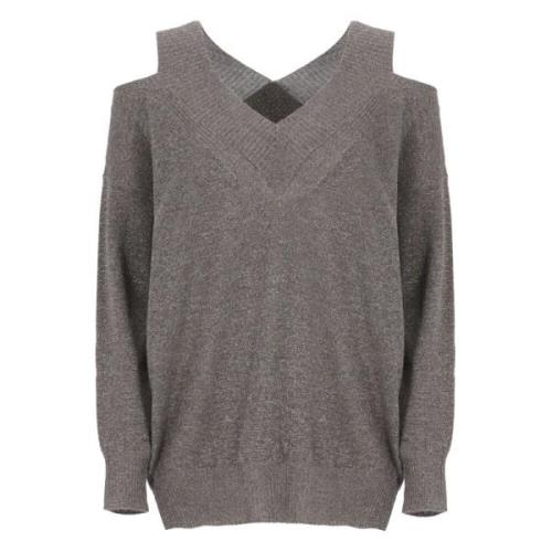 Grijze Wol V-hals Trui met Lurex D.Exterior , Gray , Dames