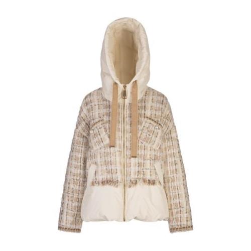 Witte Tweed Donsjas met Capuchon Khrisjoy , White , Dames