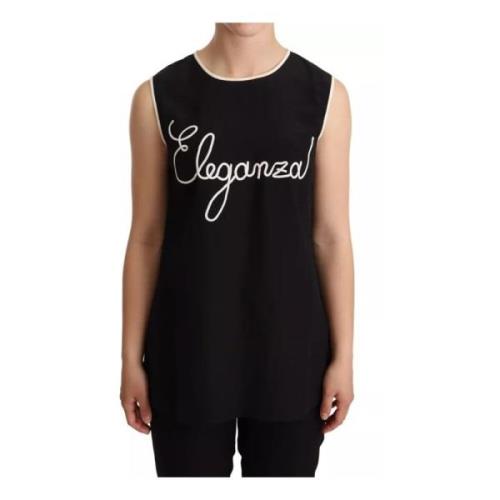 Zijden Eleganza Print Tanktop Dolce & Gabbana , Black , Dames