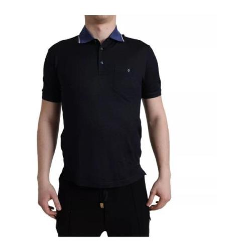 Zijden Polo T-shirt Navy Blauw Dolce & Gabbana , Blue , Heren