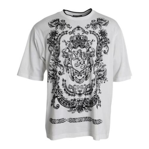 Witte Lion Logo Crewneck T-shirt Dolce & Gabbana , Multicolor , Heren