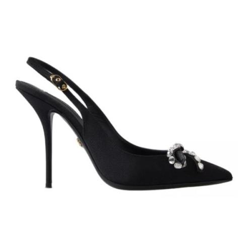 Kristalversierde Slingback Hakken Dolce & Gabbana , Black , Dames