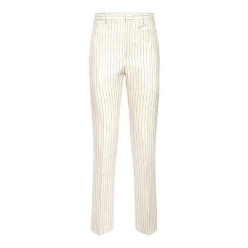 Luxe wol zijde wit gestreepte broek Tom Ford , White , Dames