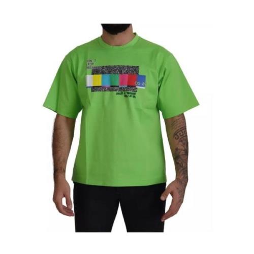 TV Kanaal Print Katoenen T-shirt Dolce & Gabbana , Green , Heren