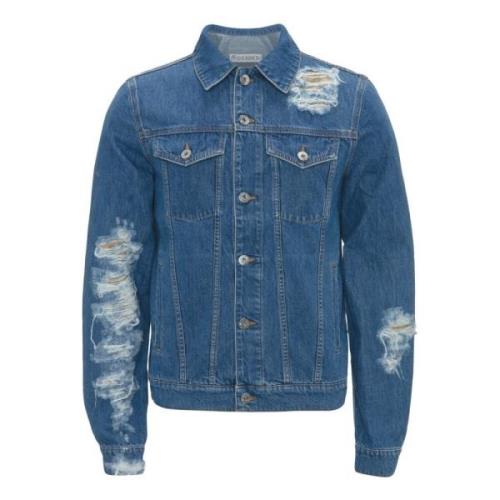 Lichtblauwe Versleten Denim Jas voor Heren JW Anderson , Blue , Heren