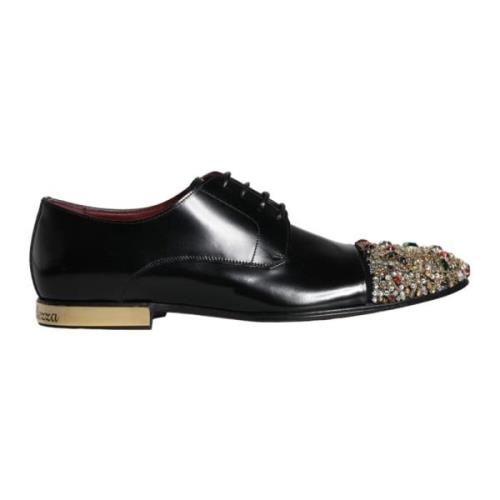 Kristal Sieraden Leren Derby Schoenen Dolce & Gabbana , Black , Heren