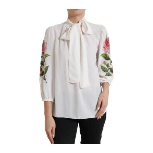 Zijden Bloemen Kraag Top Blouse Dolce & Gabbana , White , Dames