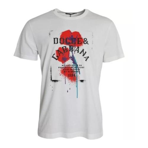 Bloemen Logo Crew Neck T-shirt Dolce & Gabbana , White , Heren