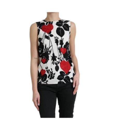 Rose Print Heart Tank Top Dolce & Gabbana , Multicolor , Dames