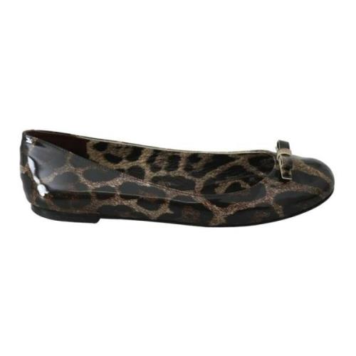 Luipaardprint Leren Ballerina Flats Dolce & Gabbana , Brown , Dames