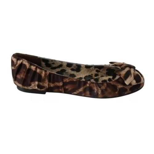 Leopard Print Silk Ballerina Flats Dolce & Gabbana , Brown , Dames