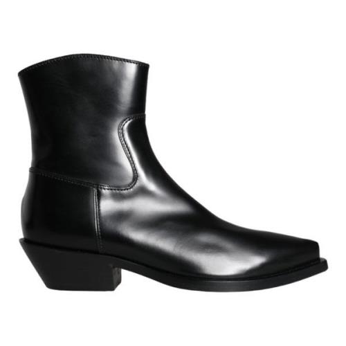 Zwarte Leren Booties Schoenen Dolce & Gabbana , Black , Dames