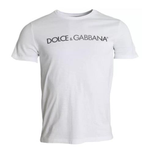 Logo Print Katoenen Crew Neck T-shirt Dolce & Gabbana , White , Heren