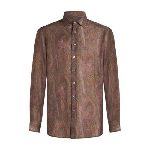 Bruine Paisley Print Zijden Overhemd Etro , Brown , Heren