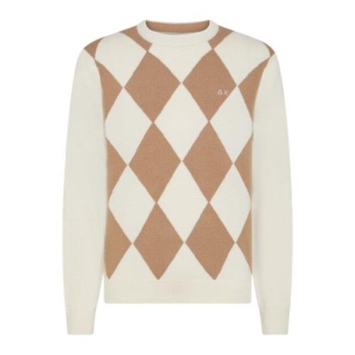 Argyle Warm Cream Sweater Sun68 , Beige , Heren