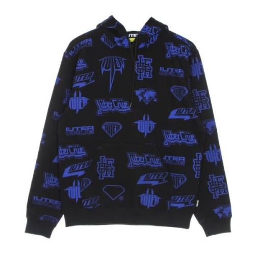 Zwarte hoodie met hoornprint Iuter , Black , Heren