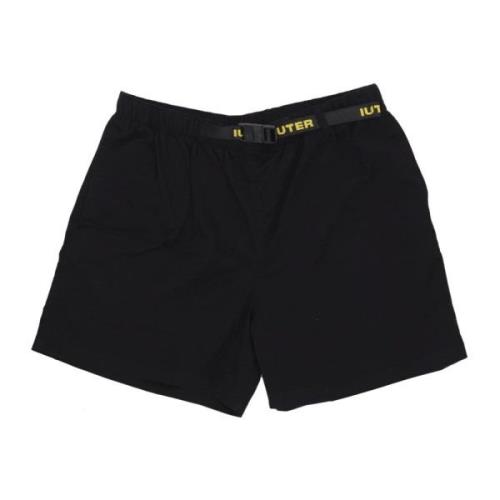 Zwarte Elastische Taille Shorts Lichtgewicht Stof Iuter , Black , Here...