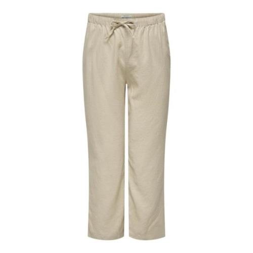 Linnen Pull-Up Broek in Oxford Tan Only Carmakoma , Beige , Dames