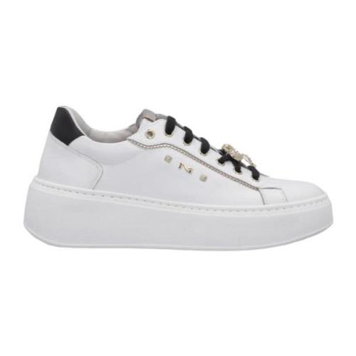 Witte leren sneaker met platinadetails Nerogiardini , White , Dames