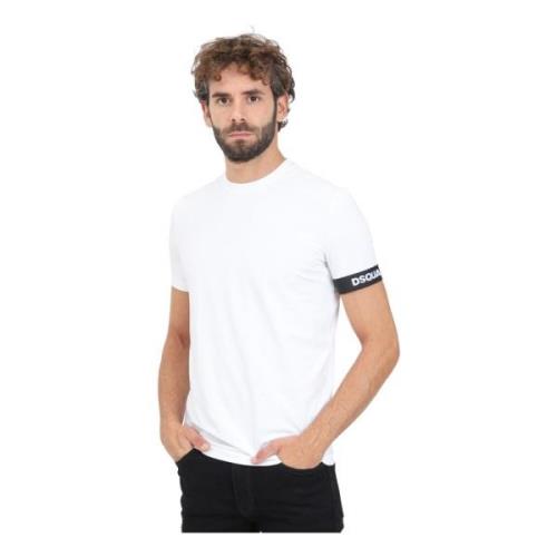 Wit T-shirt met logoband Dsquared2 , White , Heren