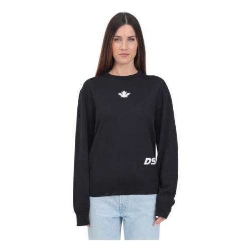 Zwarte Crew-Neck Sweater met Logo Dsquared2 , Black , Dames