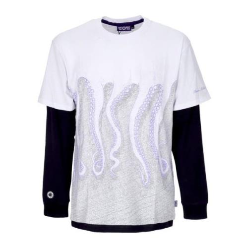 Wit langemouw ronde hals T-shirt Octopus , White , Heren