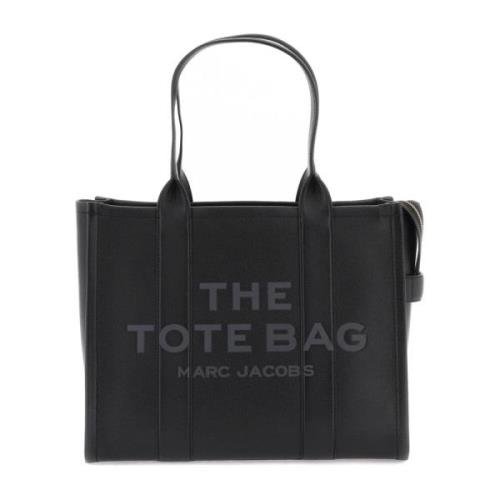 Gestructureerde Leren Tote Tas met Logo Marc Jacobs , Black , Dames