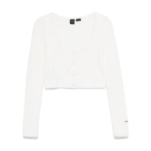 Witte Gebreide Trui Knoopsluiting U-Hals Pinko , White , Dames