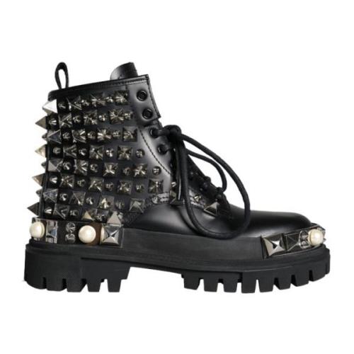 Zwarte Studded Combat Boots Dolce & Gabbana , Black , Dames