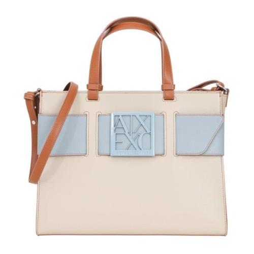 Beige Shopper Tas met Aangepast Logo Armani Exchange , Beige , Dames