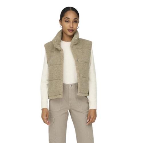 Teddy Vest in Humus Beige Only , Beige , Dames