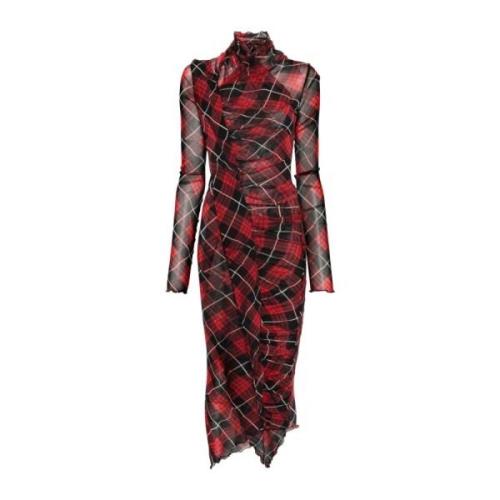 Rode Tartan Check Midi Jurk Jean Paul Gaultier , Multicolor , Dames