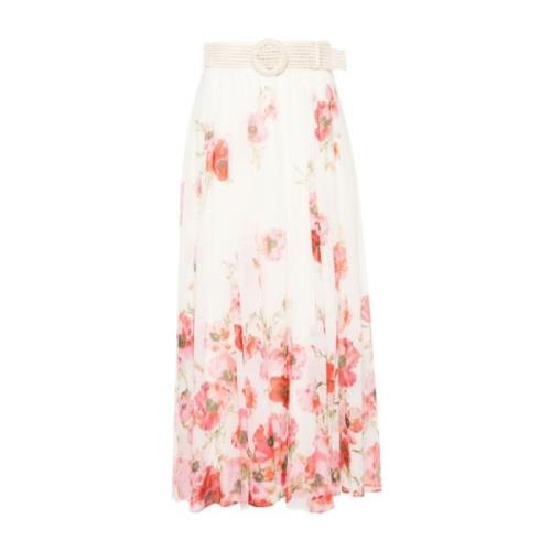 Witte Lightburst Bloemen Midi Rok Zimmermann , Multicolor , Dames