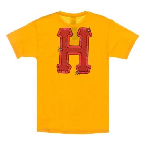 Gouden Heren Tee met Logo Print HUF , Yellow , Heren