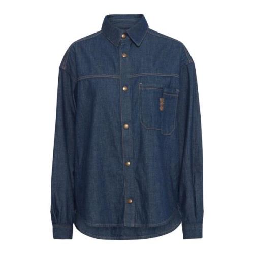 Denim Shirt met Borstzak Rinse Wassen Ball , Blue , Dames