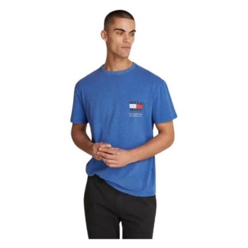 Blauwe Casual T-shirt met Logo Ontwerp Tommy Hilfiger , Blue , Heren