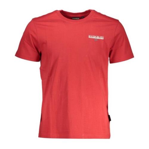 Rode Katoenen T-Shirt met Print en Logo Napapijri , Red , Heren