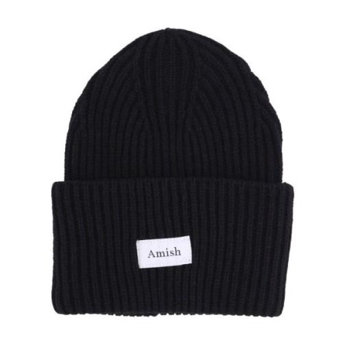 Zwarte wollen blend beanie muts Amish , Black , Heren