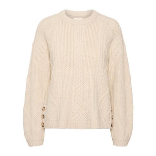 Zachte Gebreide Trui met Knoopdetail Part Two , Beige , Dames