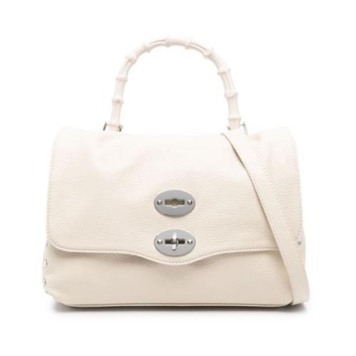 Off-White Leren Handtas met Bamboe Handvat Zanellato , White , Dames