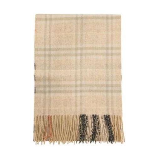 Omkeerbare Kasjmier Sjaal met Check Motif Burberry , Beige , Dames