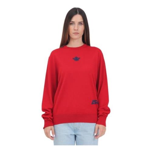 Rode crew-neck sweater met jacquard logo Dsquared2 , Red , Dames