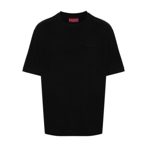 Zwart Katoenen Jersey Geborduurd Logo T-shirt Gucci , Black , Heren