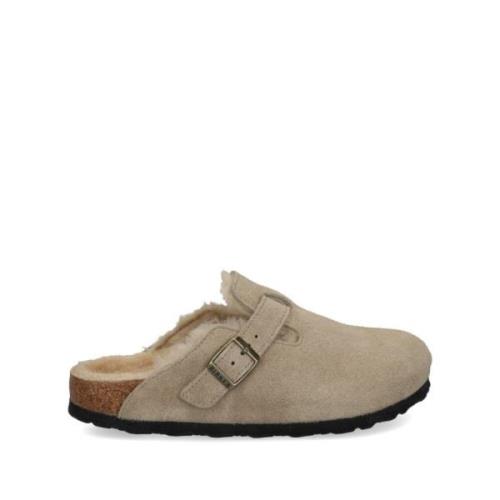 Shearling Sandalen Beige Slip-On Stijl Birkenstock , Beige , Heren