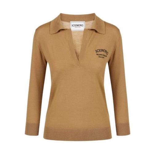 Wollen polotrui met Iceberg borduursel Iceberg , Beige , Dames