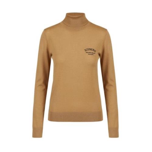 Wollen mock-neck trui met Milano logo Iceberg , Beige , Dames