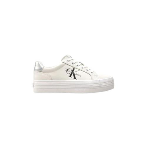 Bright White-Silver Flatform Sneakers Calvin Klein , White , Dames