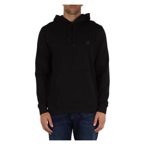 Katoenen sweatshirt met voorlogo-patch Boss , Black , Heren